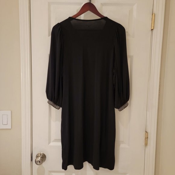 Garnet Hill Lyric Knit Dress Size Small Black White Embroidered Peasant Boho - Picture 4 of 13